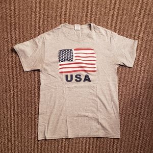 USA America American Flag Cotton T-Shirt Tee Gray Red White Blue Small